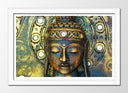 Cuadro enmarcado blanco buda oriental ,relajacion ,tonos dorados, meditacion ,zen