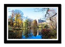 Cuadro enmarcado negro laguna en central park, new york