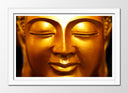 Cuadro enmarcado blanco buda oriental ,dorado, cara, relajacion ,meditacion ,zen