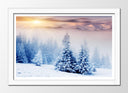 Cuadro enmarcado blanco Bosque Nevado Atardecer, Nieve,naturaleza