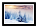 Cuadro enmarcado negro Bosque Nevado Atardecer, Nieve,naturaleza