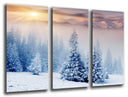 Tríptico Bosque Nevado Atardecer, Nieve,naturaleza