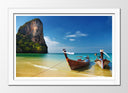 Cuadro enmarcado blanco barca en la playa, tropical, mar