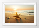 Cuadro enmarcado blanco estrella de mar, playa, atardecer