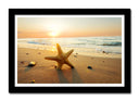 Cuadro enmarcado negro estrella de mar, playa, atardecer