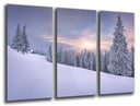 Tríptico Bosque Nevado Atardecer, Nieve,naturaleza
