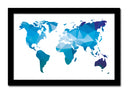 Cuadro enmarcado negro mapamundi, colores azules