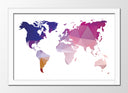 Cuadro enmarcado blanco mapamundi, tonos morado y rosa