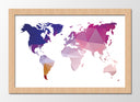 Cuadro enmarcado natural mapamundi, tonos morado y rosa