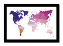 Cuadro enmarcado negro mapamundi, tonos morado y rosa