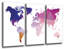 Tríptico mapamundi, tonos morado y rosa