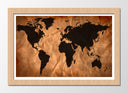 Cuadro enmarcado natural mapamundi, tonos marron y negro
