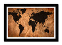 Cuadro enmarcado negro mapamundi, tonos marron y negro