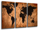 Tríptico mapamundi, tonos marron y negro
