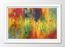 Cuadro enmarcado blanco abstracto colores verdes, rojo, amarillo