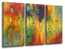Tríptico abstracto colores verdes, rojo, amarillo