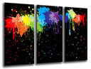 Tríptico abstracto, colores llamativos sobre fondo negro