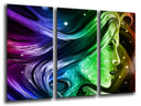 Tríptico silueta cara mujer abstracto, colores verdes, morados