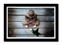 Cuadro enmarcado negro buda oriental ,tonos grises, relajacion, meditacion, zen