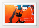 Cuadro enmarcado blanco imagen abstracta, colores vivos, naranja