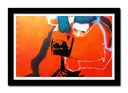 Cuadro enmarcado negro imagen abstracta, colores vivos, naranja
