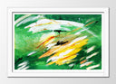 Cuadro enmarcado blanco abstracto colores verdes, evoca tropical