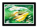 Cuadro enmarcado negro abstracto colores verdes, evoca tropical