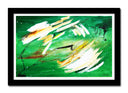 Cuadro enmarcado negro abstracto colores verdes, evoca tropical