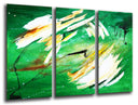 Tríptico abstracto colores verdes, evoca tropical