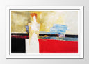 Cuadro enmarcado blanco abstracto, colores tierra, rojo , beige