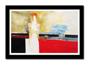 Cuadro enmarcado negro abstracto, colores tierra, rojo , beige