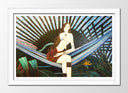 Cuadro enmarcado blanco abstracto, mujer en hamaca