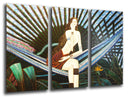 Tríptico abstracto, mujer en hamaca