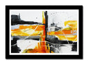 Cuadro enmarcado negro abstracto, colores vivos amarillo con negro