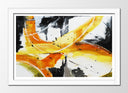 Cuadro enmarcado blanco abstracto, colores vivos amarillo con negro