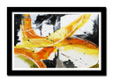 Cuadro enmarcado negro abstracto, colores vivos amarillo con negro
