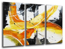 Tríptico abstracto, colores vivos amarillo con negro