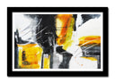 Cuadro enmarcado negro abstracto, colores vivos amarillo con negro