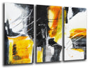 Tríptico abstracto, colores vivos amarillo con negro