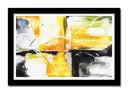 Cuadro enmarcado negro abstracto, colores vivos amarillo con negro