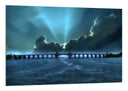 Cuadro paisaje playa, anochecer, puente