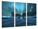 Tríptico paisaje playa, anochecer, puente