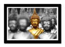 Cuadro enmarcado negro budas oriental ,grises ,dorado ,meditacion, zen