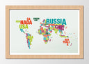 Cuadro enmarcado natural mapamundi, letras, colores