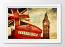 Cuadro enmarcado blanco ciudad de londres vintage, big-ben, cabina roja