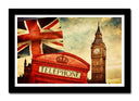 Cuadro enmarcado negro ciudad de londres vintage, big-ben, cabina roja