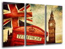 Tríptico ciudad de londres vintage, big-ben, cabina roja
