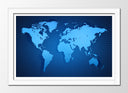 Cuadro enmarcado blanco mapamundi, tonos azules
