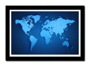 Cuadro enmarcado negro mapamundi, tonos azules