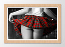 Cuadro enmarcado natural chica sexy, mini falda escocesa